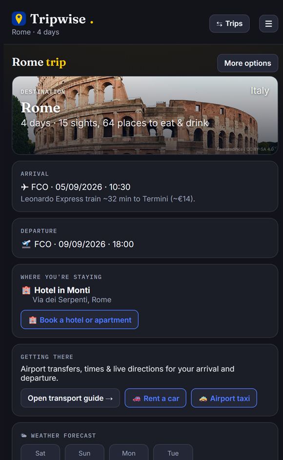 Trip overview and weather